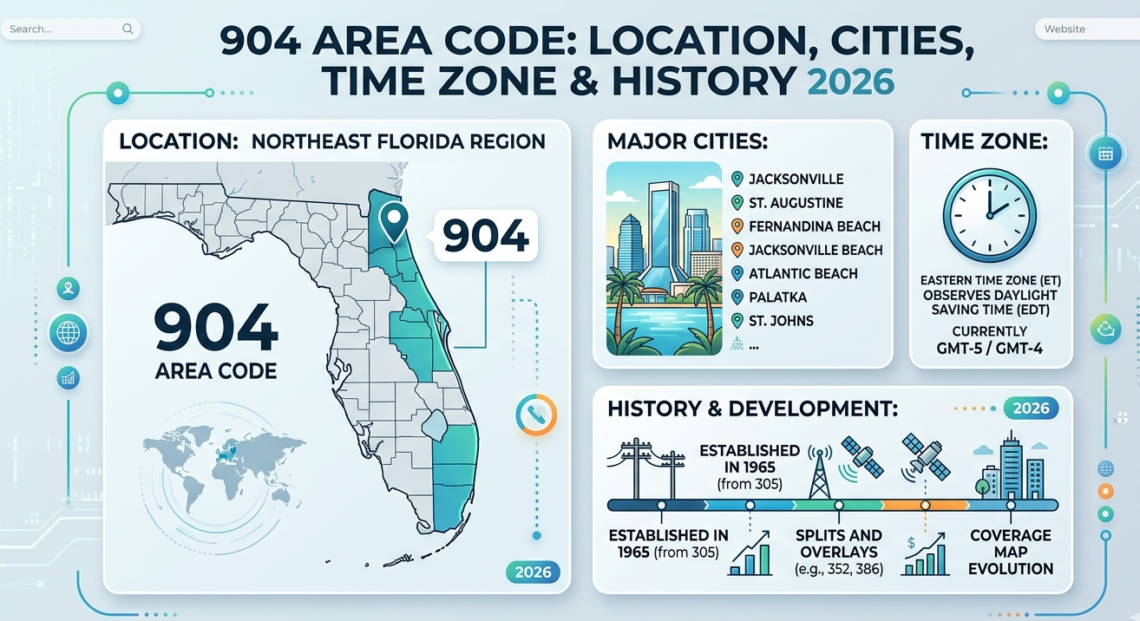 904 Area Code: Location, Cities, Time Zone & History 2026